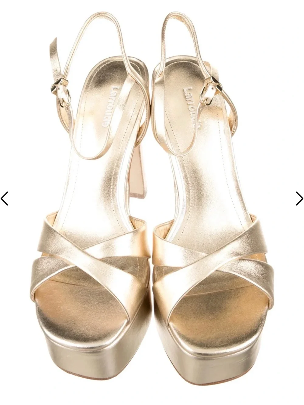 Larroude Metallic Gold Platform Sandal with Ankle Strap